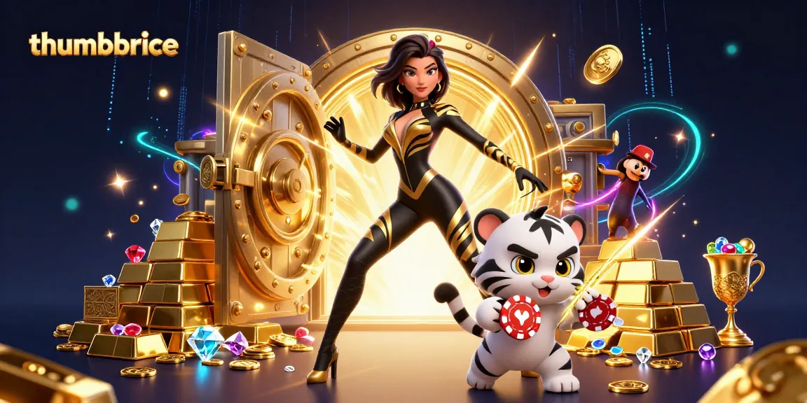 Engage in thrilling gameplay with thumbbrace as a stunning acrobat plays with poker chips, surrounded by riches.