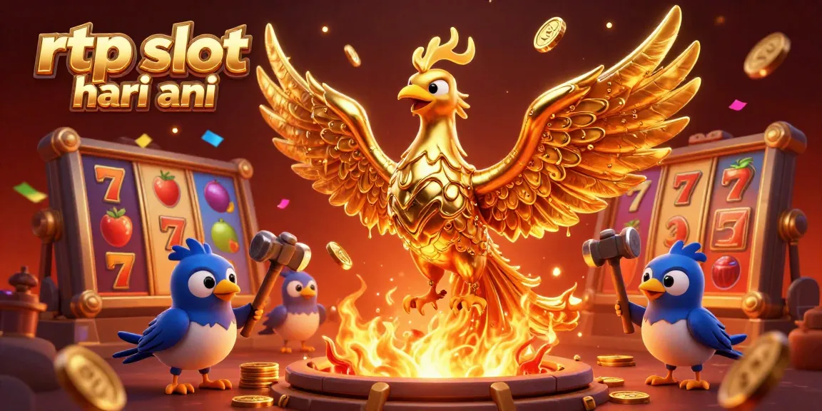 Experience rtp slot hari ini with vibrant golden phoenix and slot reels in a dynamic casino scene.