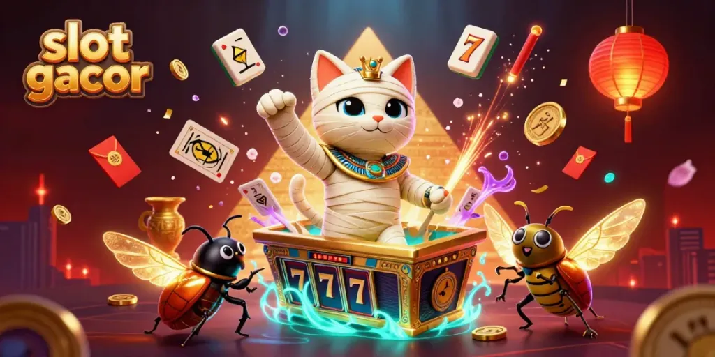 Menang permainan slot gacor dengan karakter menarik di kasino berbentuk piramida.