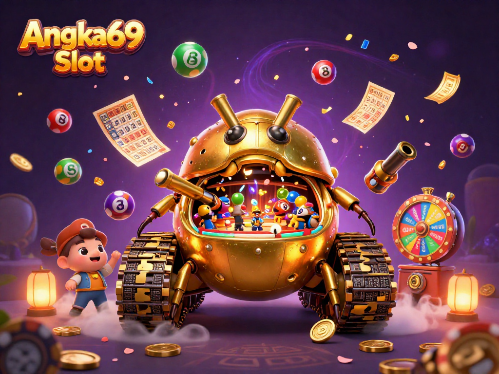 Experience Angka69 Slot excitement with vibrant casino elements and dynamic illustrations.
