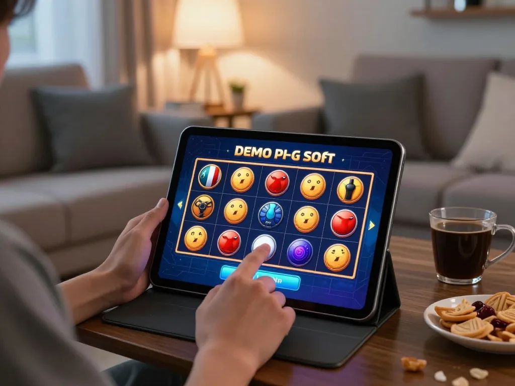 Permainan menarik dari Demo Slot PG Soft Mirip Asli di tablet dalam suasana ruang tamu yang nyaman.