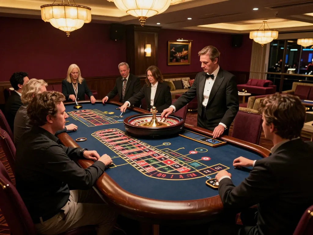 Players engaging at a roulette table, showcasing SC88 betting strategies in a luxurious casino environment