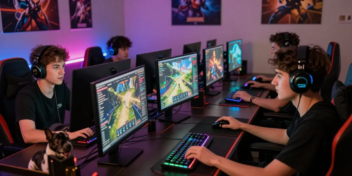 Exciting gaming session with players focused on screens discussing coloksgp link alternatif strategies in a vibrant online gaming room.