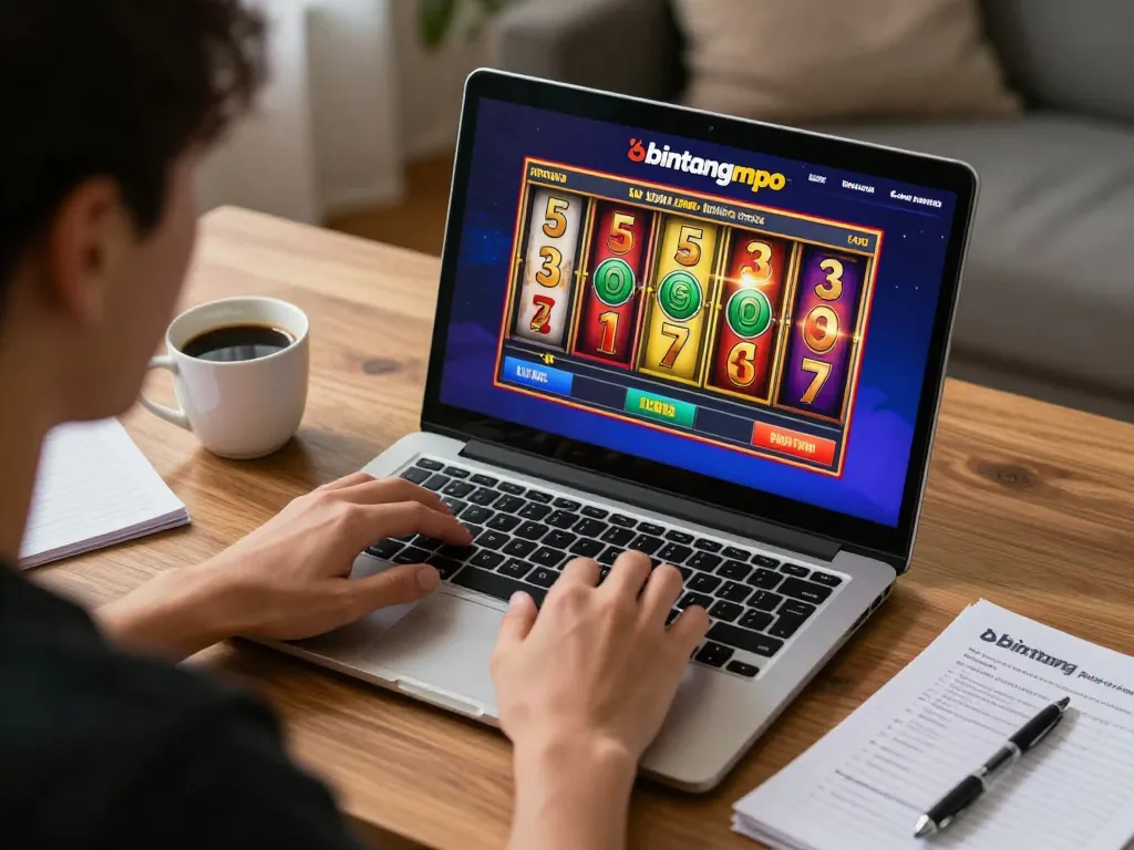 Pemain menikmati permainan menarik di bintangmpo saat mereka memutar gulungan slot berwarna-warni di laptop mereka.