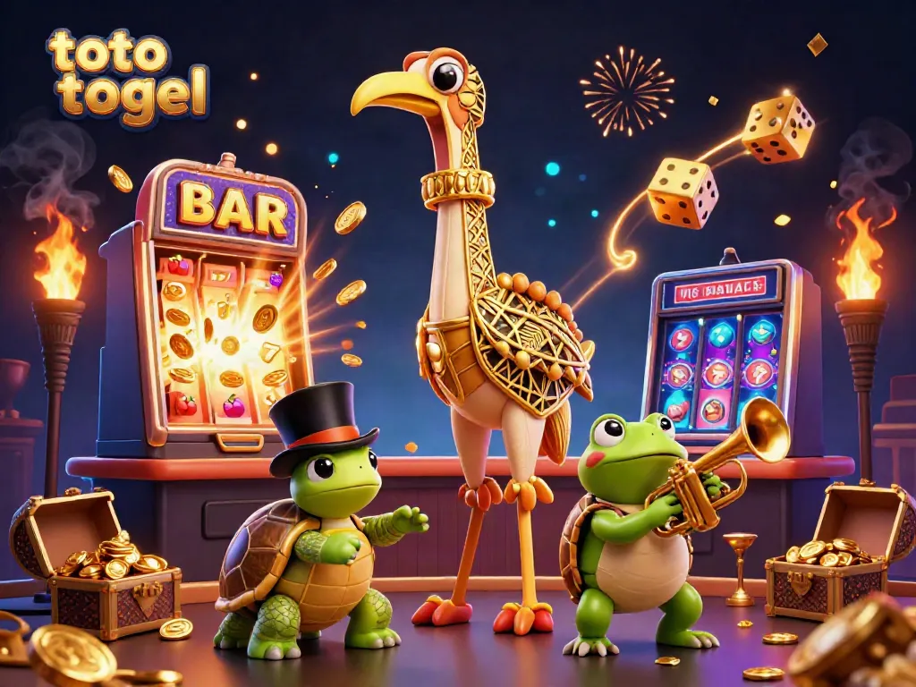 Experience thrilling toto togel action in a vibrant speakeasy with lively characters and jackpot elements.