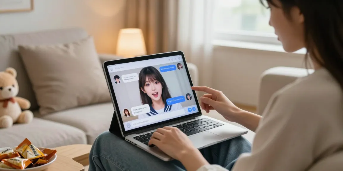 Engaging interaction with hentai ai chatbot in cozy home setting, showcasing modern AI technology.