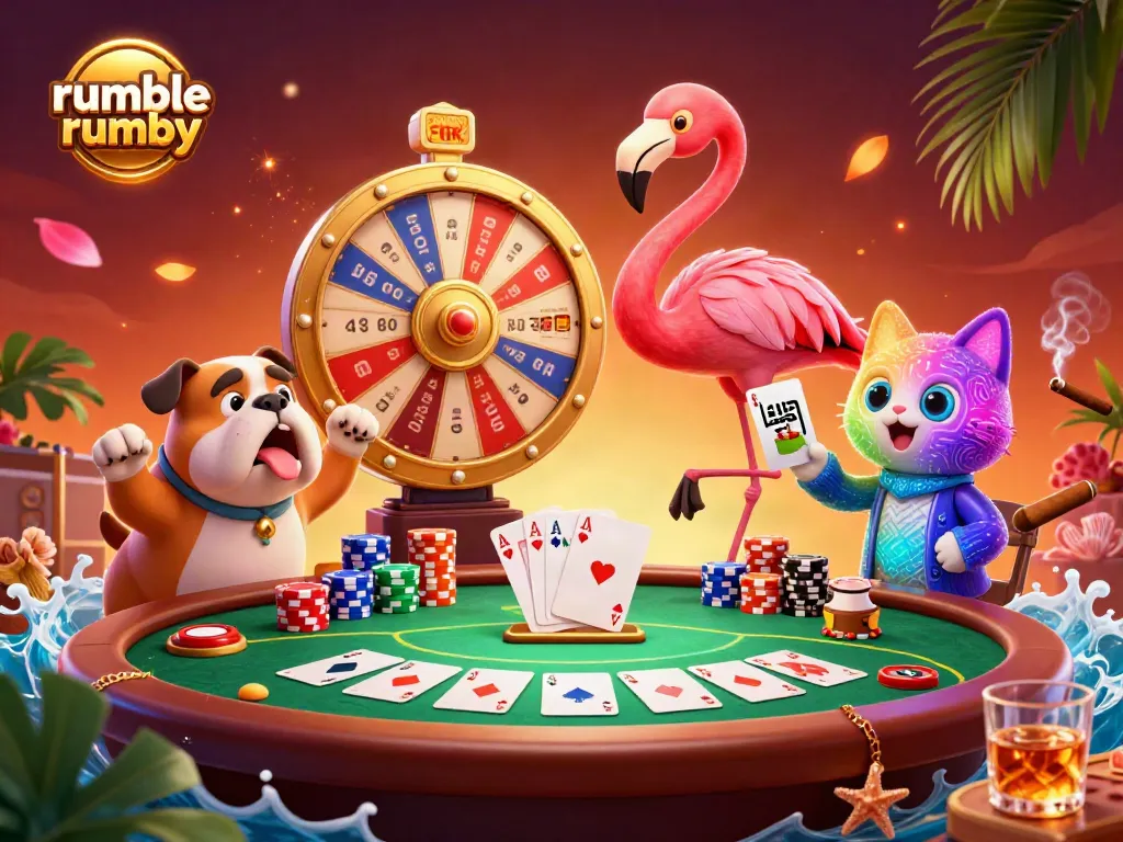 Engage with the thrill of rumble rummy in a dynamic game show scene showcasing big wins and excitement.