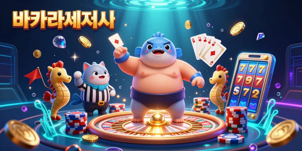 바카라사이트에서 바카라 게임을 즐기는 재미있는 장면을 보여주는 3D 캐릭터 일러스트
