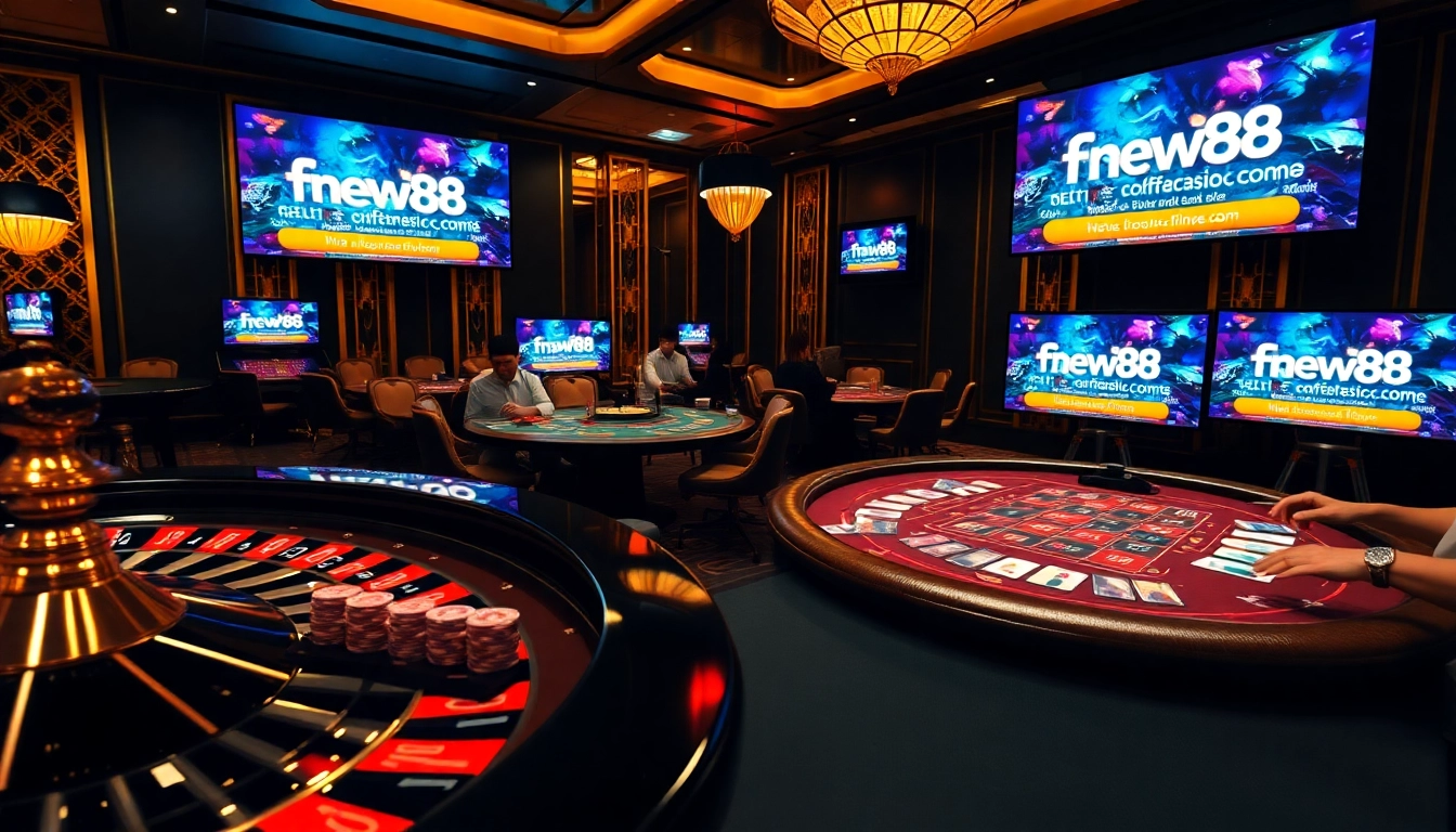 Experience the excitement of gambling at https://fnew88.com/ with vibrant casino tables, roulette, and engaged players.