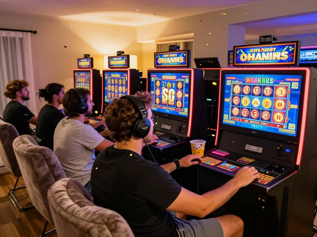 Pemain menikmati permainan slot gampang menang di rumah, merayakan kemenangan besar dalam suasana yang meriah.