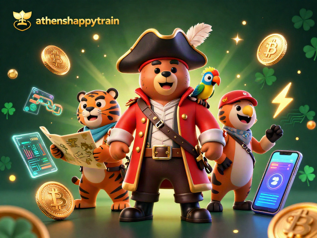 Join the adventure with athenshappytrain in this vibrant 3D pirate-themed crypto casino scene.