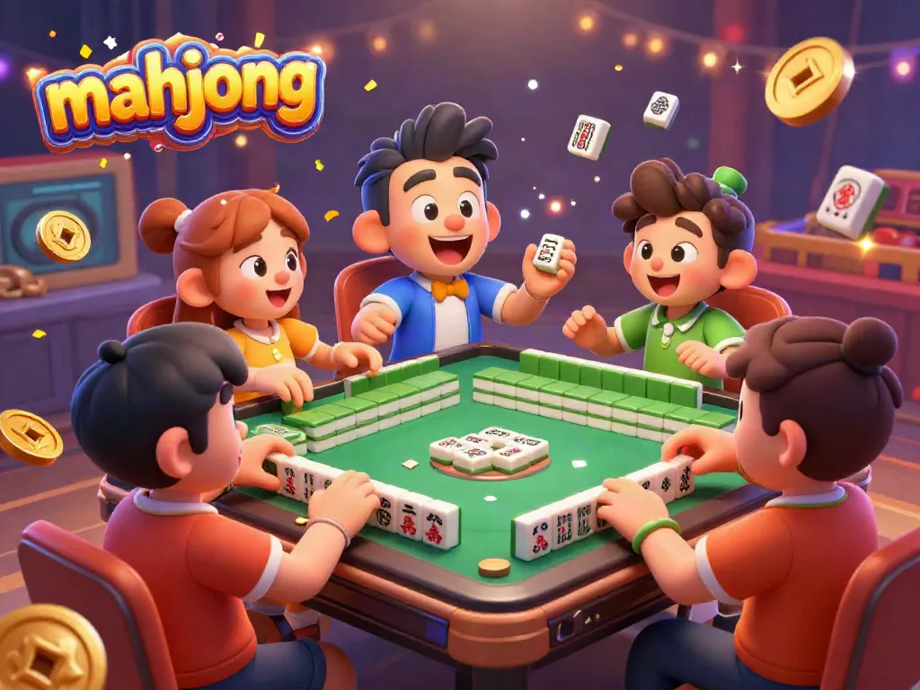 Permainan mahjong yang menarik dengan karakter ceria dan suasana meriah yang penuh kegembiraan.