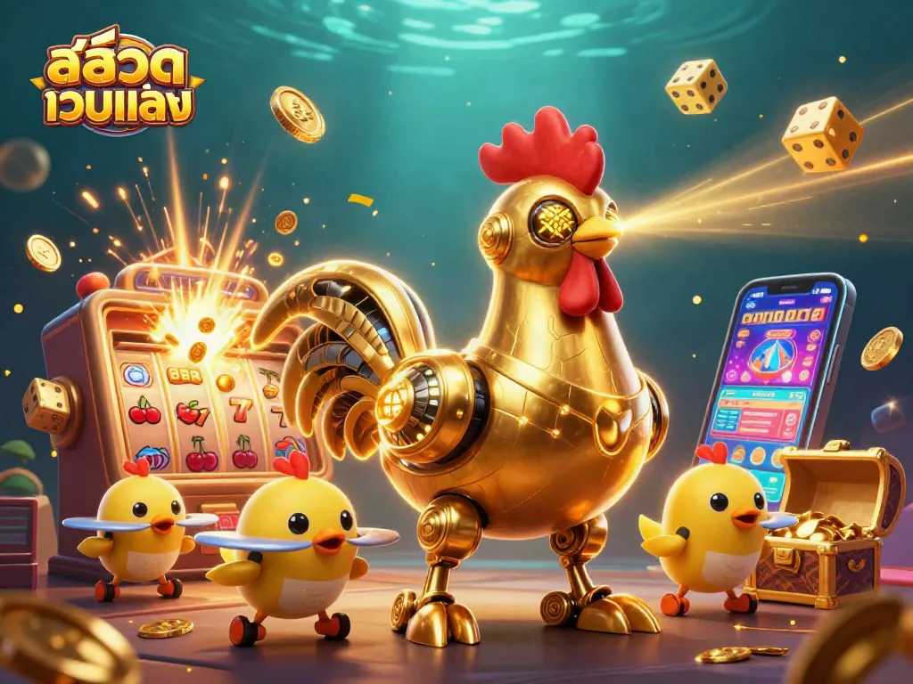 เล่น สล็อตเว็บตรง กับหุ่นยนต์ไก่ทองคำและลูกเจี๊ยบในฉากที่เต็มไปด้วยเงินรางวัล