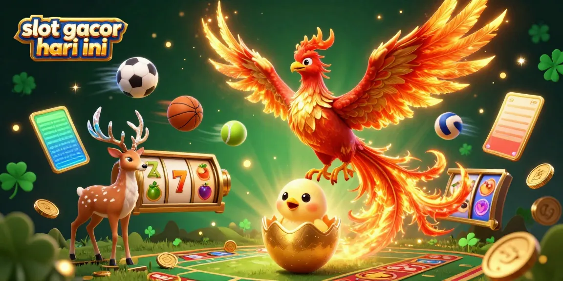 Slot gacor hari ini: Menangkan jackpot dengan simbol permainan dan phoenix di latar belakang.