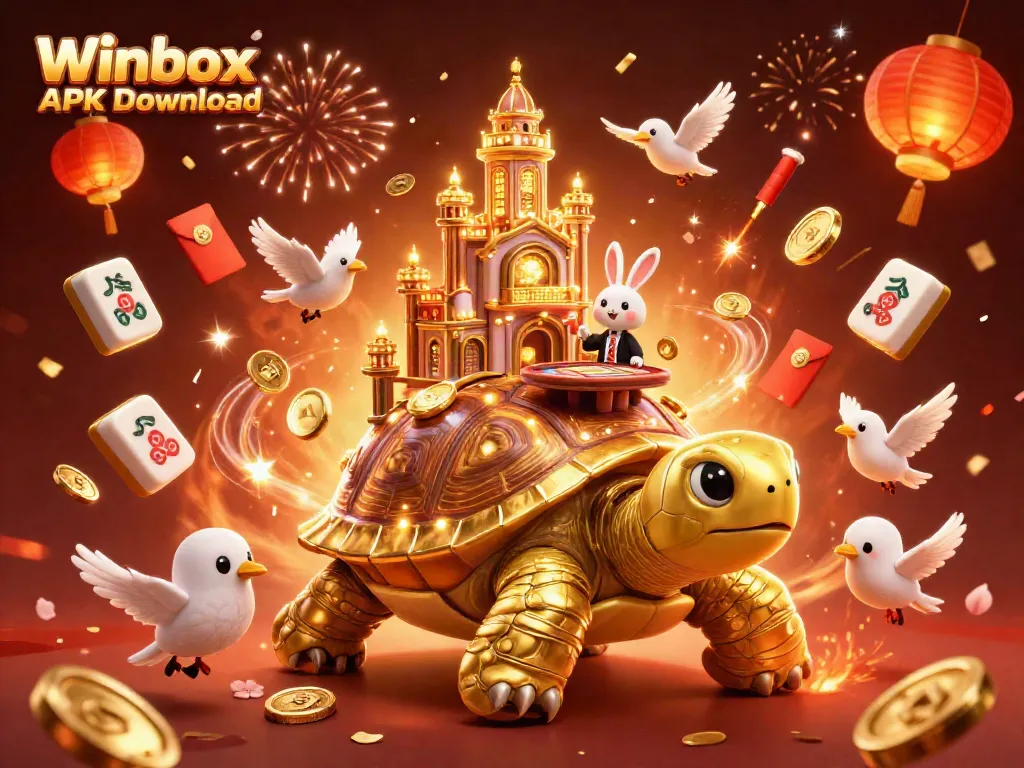 Winbox APK Download offers thrilling gameplay with a rich casino theme featuring a golden tortoise and vibrant elements.