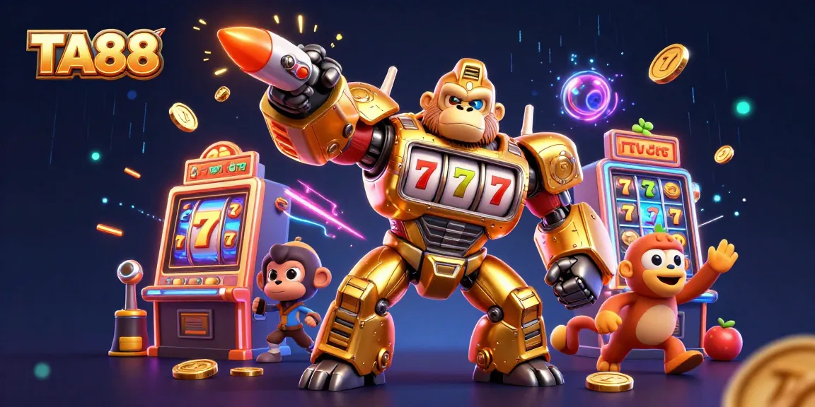 TA88 gaming scene showcasing a dynamic golden mech themed around slots and jackpots.