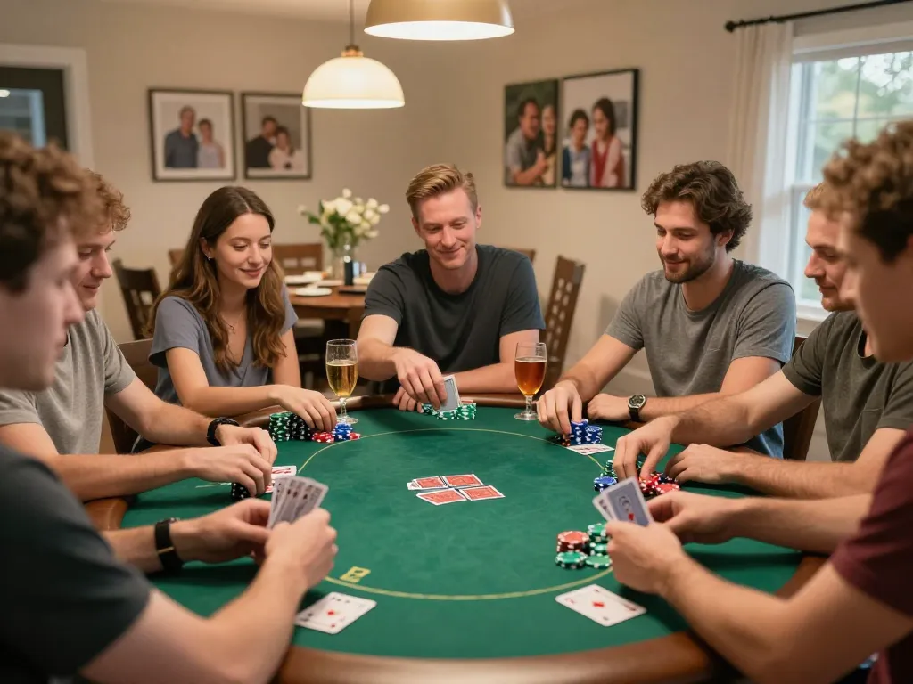 Rikvip players engaging in a spirited poker game, showcasing strategic gameplay and camaraderie.