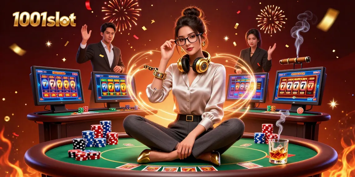Experience the exciting world of 1001slot with dynamic gaming visuals and vibrant casino elements.