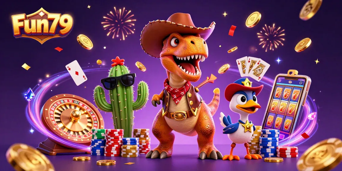 Experience thrilling wins at Fun79 with colorful casino elements and charming characters