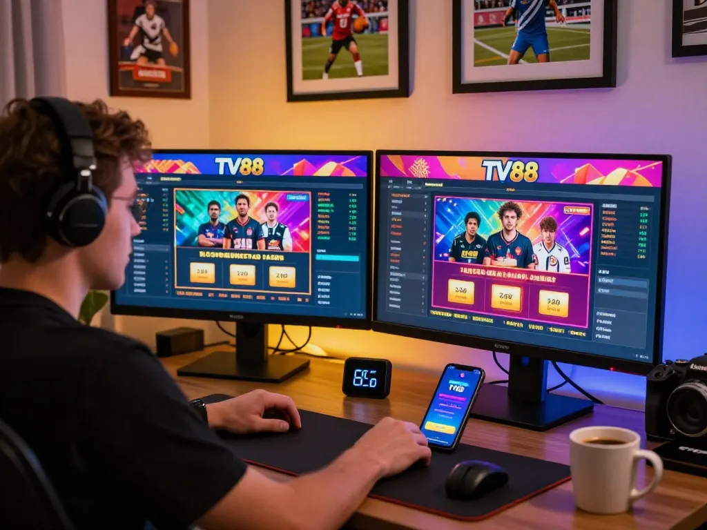 Engaged player at home on TV88 platform for tv88 bet đăng nhập, showcasing betting excitement.
