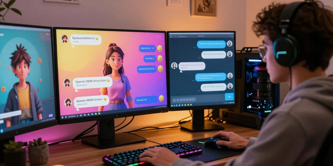 Interactive ai chat nsfw session with vibrant chat bubbles and customizable character in modern virtual environment