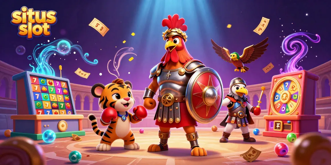 Permainan slot gacor dengan elemen menarik dan karakter unik di arena koloseum.