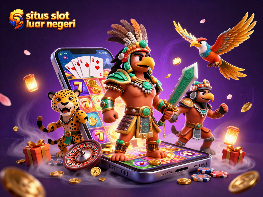 Experience the excitement of situs slot luar negeri with dynamic gaming scenes and vibrant casino elements.