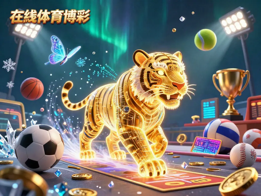 Engaging scene of 在線體育博彩 featuring dynamic sports betting elements and a striking golden tiger illustration.