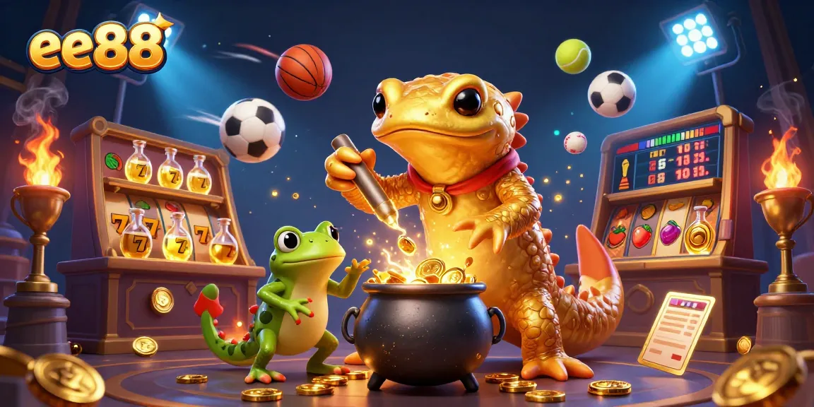 Experience ee88's magical world with a golden salamander alchemist creating winning slots.