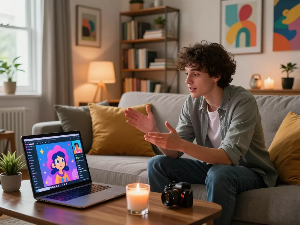 Engaging NSFW AI conversation with animated characters in a cozy home setting, showcasing modern digital interaction.