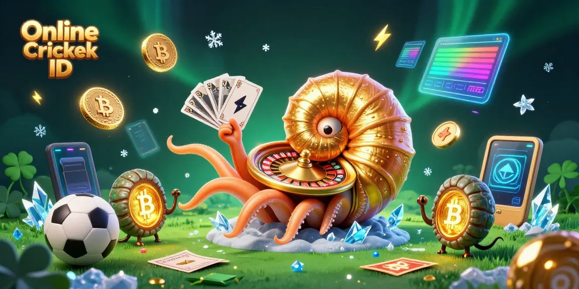 Engage with Online Cricket ID for secure betting, featuring a dynamic nautilus and cricket elements.