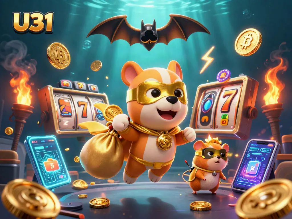 U31 casino adventure showcases a superhero dog collecting gold coins, promoting winning strategies in online games.