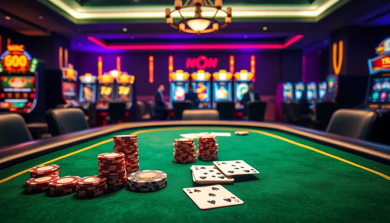 Experience thrilling gameplay in TRANG GAME B8, with vibrant casino lights and high-stakes poker action.