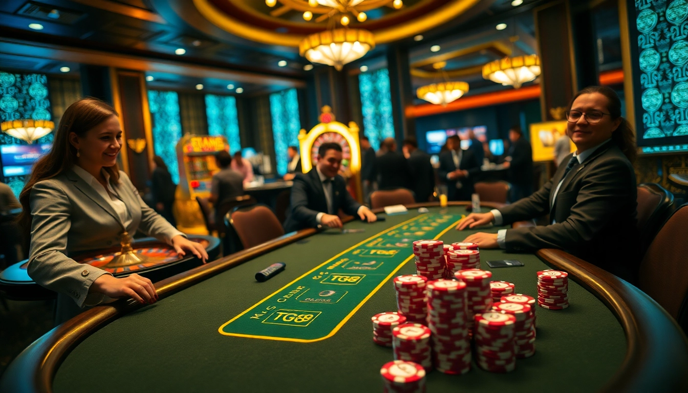 Engaging casino scene with TG88 poker chips and luxurious atmosphere.