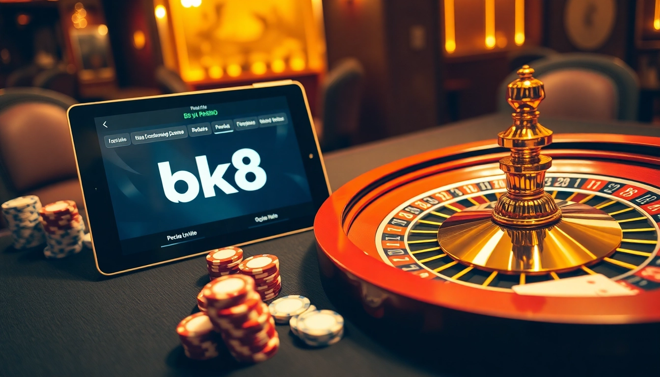 Exciting bk8 เครดิตฟรี experience at a luxurious casino table with poker chips and cards.