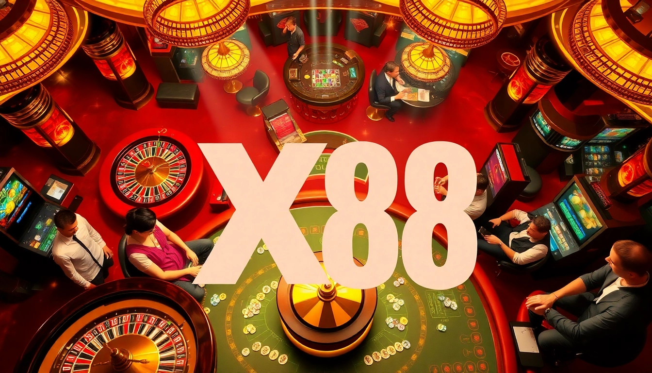 Experience the luxury and excitement of XX88 casino with players enjoying vibrant games at the tables.