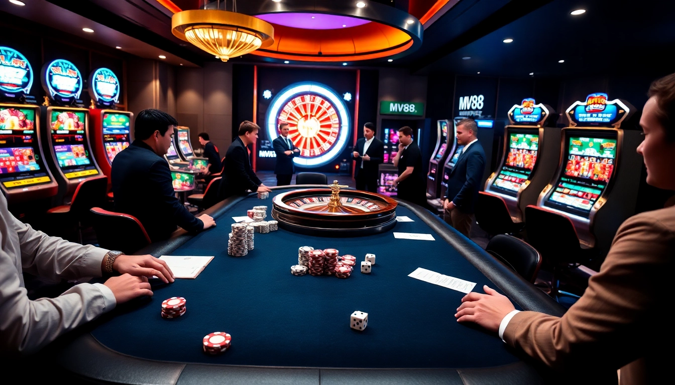 Experience the excitement of mv88 as players engage in thrilling casino games with glamorous setups.
