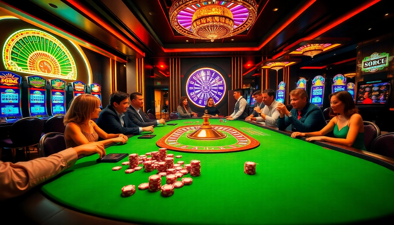 SODO66 players engaged at a professional casino table, showcasing strategic betting and vibrant atmosphere.