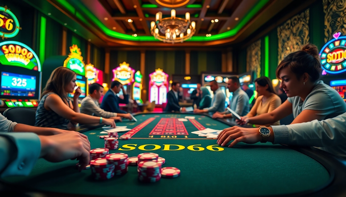 SODO66 poker players immersed in an exciting high-stakes casino atmosphere.
