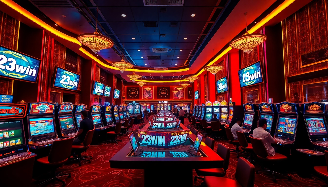 Exciting online casino scene featuring 23win promotions with vibrant colors and gaming action.