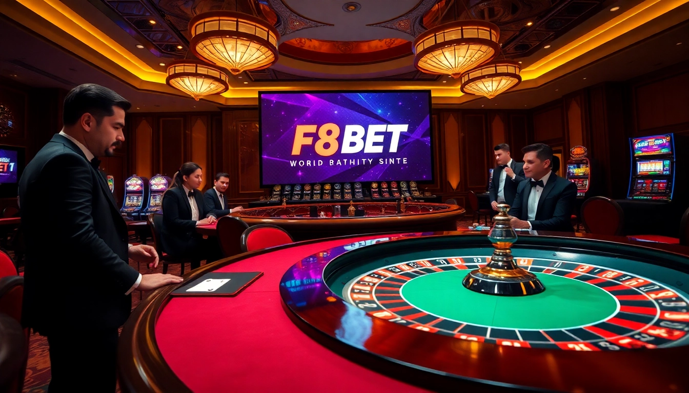 Experience the excitement at F8BET with vibrant casino scenes and poker action.