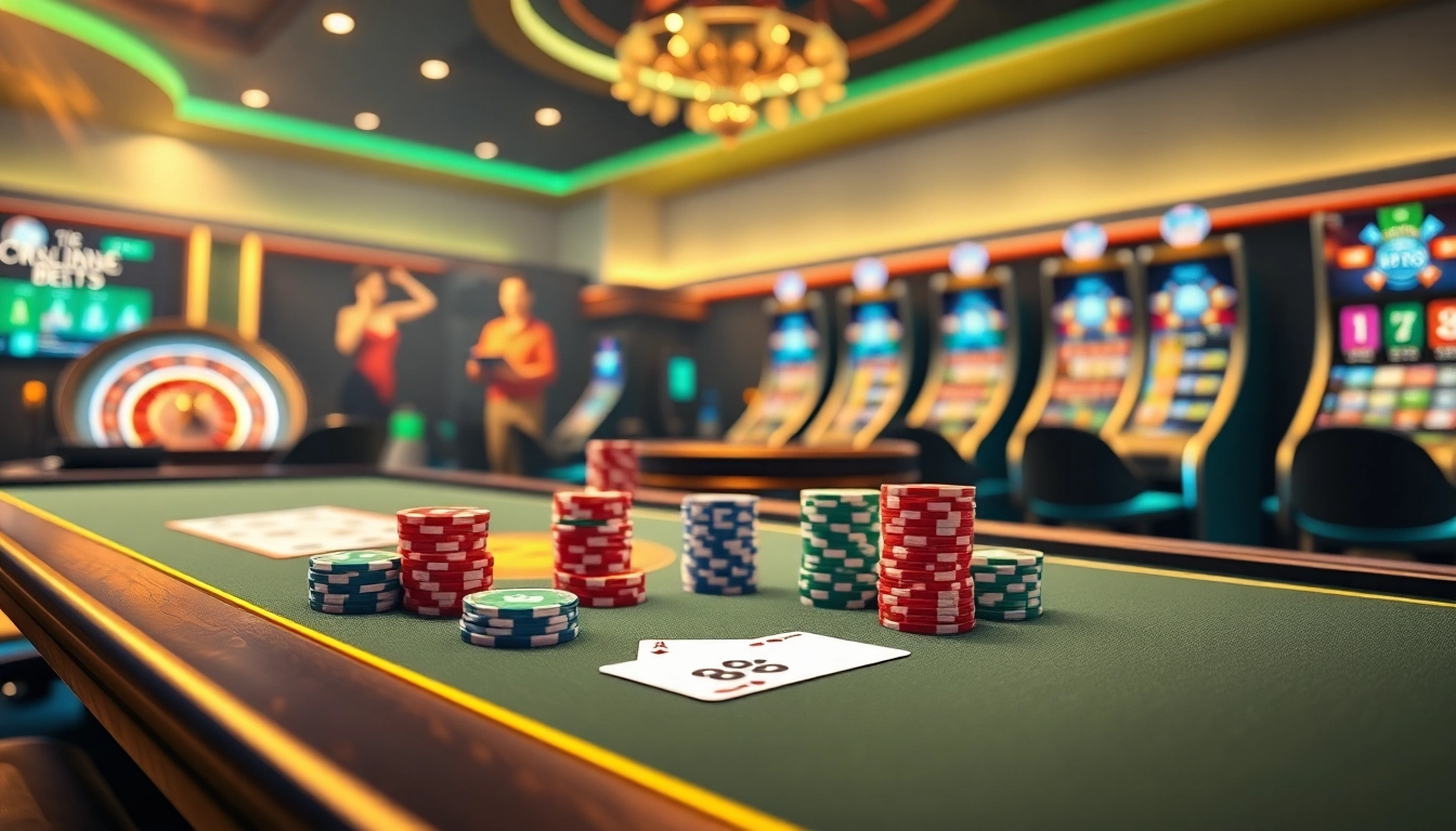 Players enjoying an exciting online game at FB88, featuring colorful poker chips and cards.