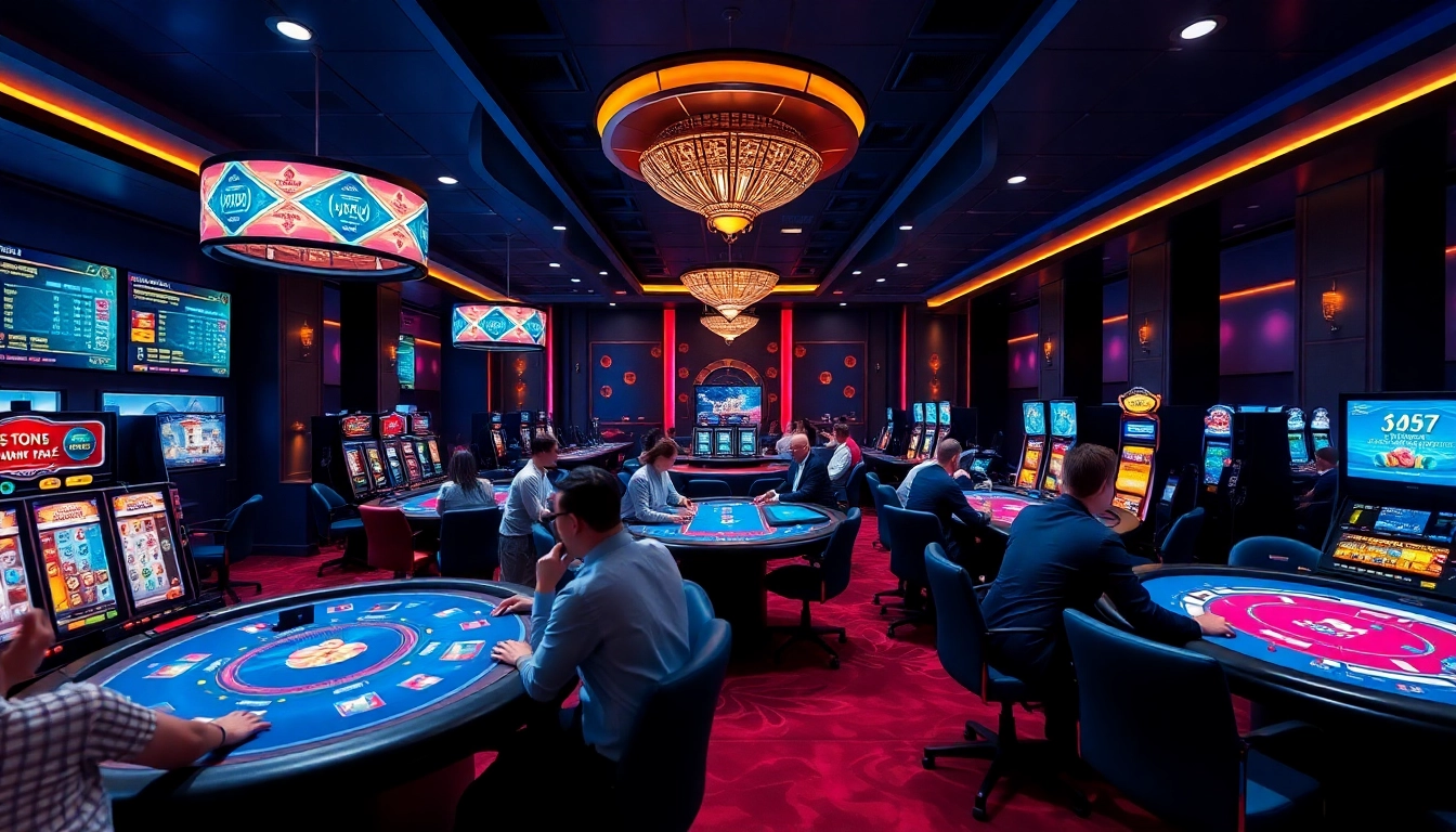 Exciting gaming atmosphere at 66club featuring diverse players engaging in casino games.