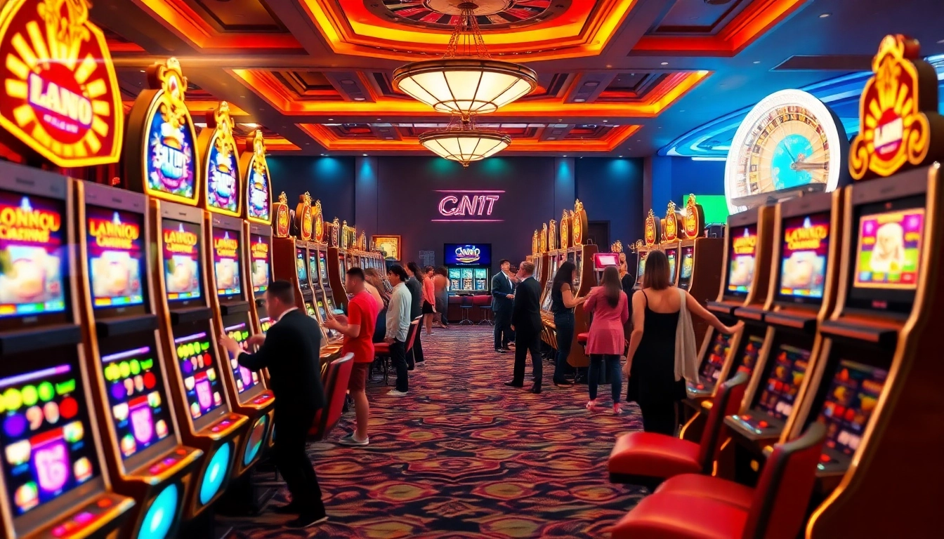Nohudoithuong players enjoy an exciting slot machine experience in a vibrant casino setting.