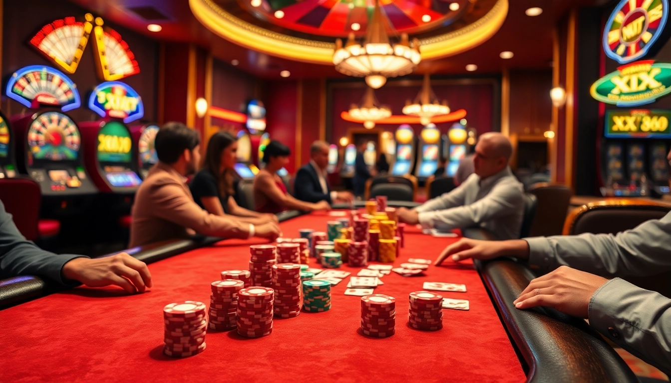Players winning at a poker table with colorful chips and dynamic XX 88 branding in a luxury casino.