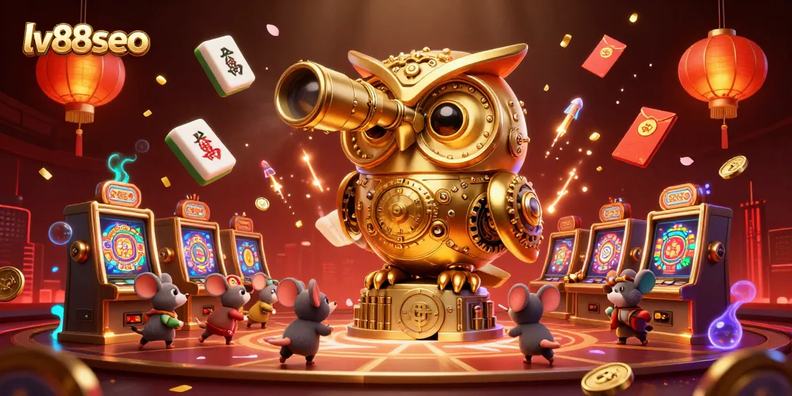 Experience thrilling gameplay with lv88seo in a vibrant, detailed 3D casino illustration featuring a golden owl and lively game elements.